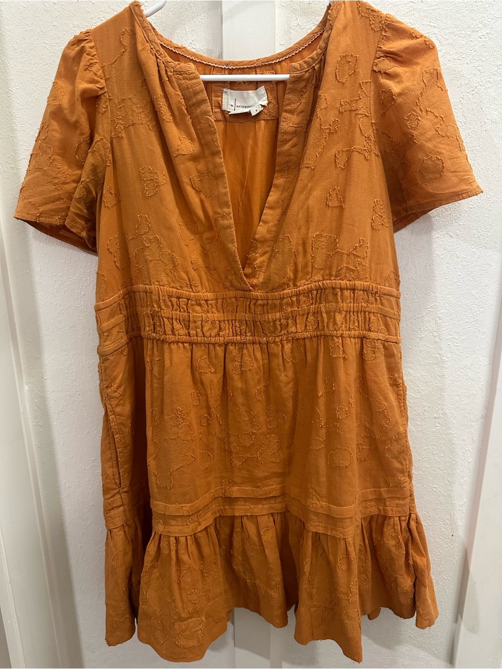 Anthropologie Rust Orange Short V-Neck Mini Dress